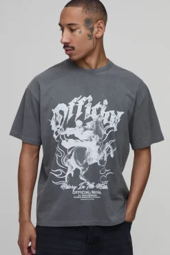 T-shirt Oversize Délavé Imprimé Renaissance