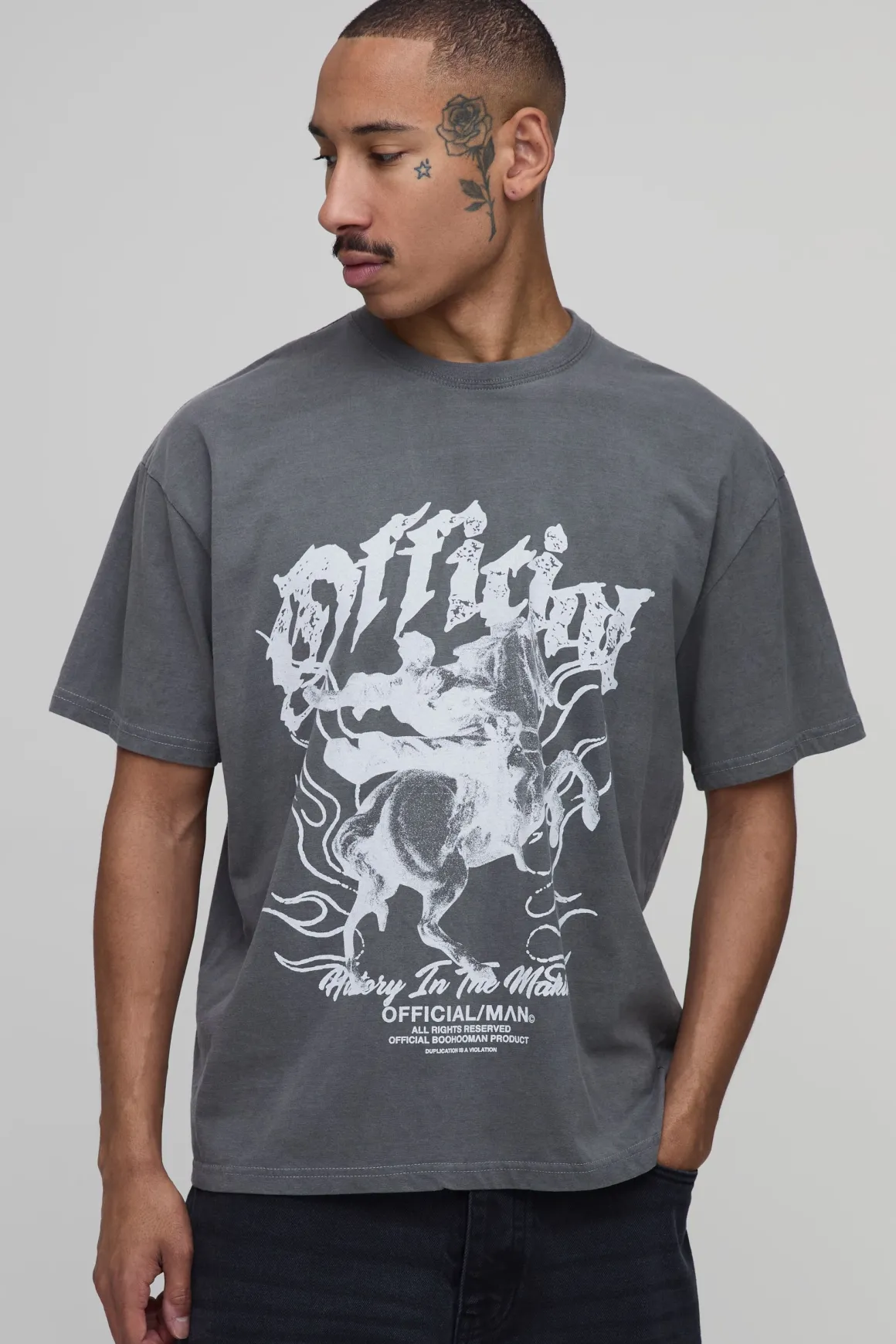 T-shirt Oversize Délavé Imprimé Renaissance