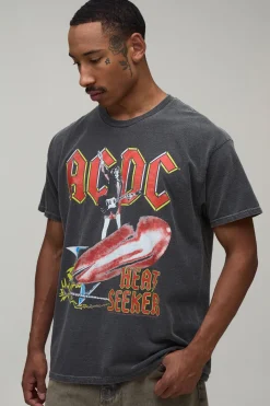 boohooMAN T-shirt Oversize Délavé Imprimé Sous Licence ACDC<Homme T-Shirts Impriméstendances|T-Shirts