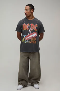 boohooMAN T-shirt Oversize Délavé Imprimé Sous Licence ACDC<Homme T-Shirts Impriméstendances|T-Shirts