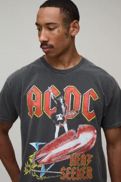 boohooMAN T-shirt Oversize Délavé Imprimé Sous Licence ACDC<Homme T-Shirts Impriméstendances|T-Shirts