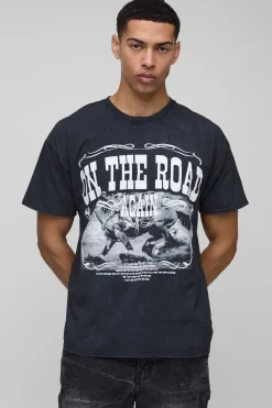 boohooMAN T-shirt oversize délavé à imprimé Willie Nelson<Homme T-Shirts Impriméstendances|T-Shirts