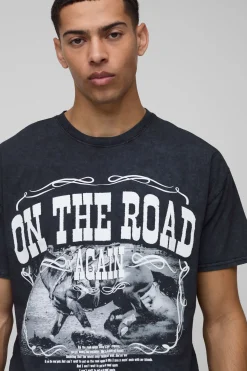 boohooMAN T-shirt oversize délavé à imprimé Willie Nelson<Homme T-Shirts Impriméstendances|T-Shirts
