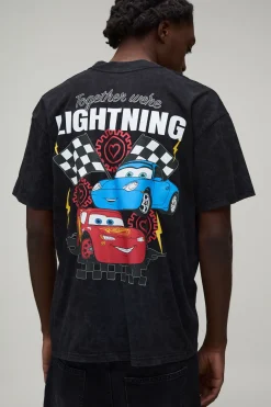 T-shirt Oversize Délavé À L'acide Avec Imprimé Plaque D'immatriculation Flash Mcqueen