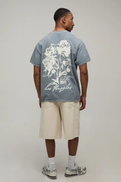 T-shirt Oversize Délavé À Motif Floral Los Angeles