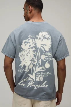 T-shirt Oversize Délavé À Motif Floral Los Angeles