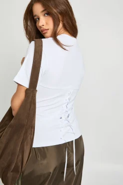 boohoo T-shirt oversize dos à lacets<Femme Satin Et Dentelle|Tops