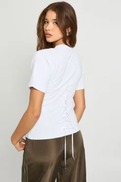 boohoo T-shirt oversize dos à lacets<Femme Satin Et Dentelle|Tops