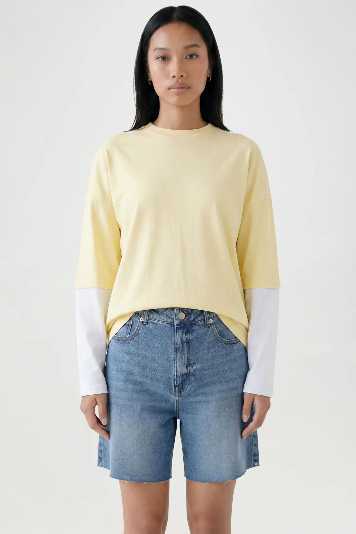 T-shirt Oversize Double Épaisseur À Manches Contrastées
