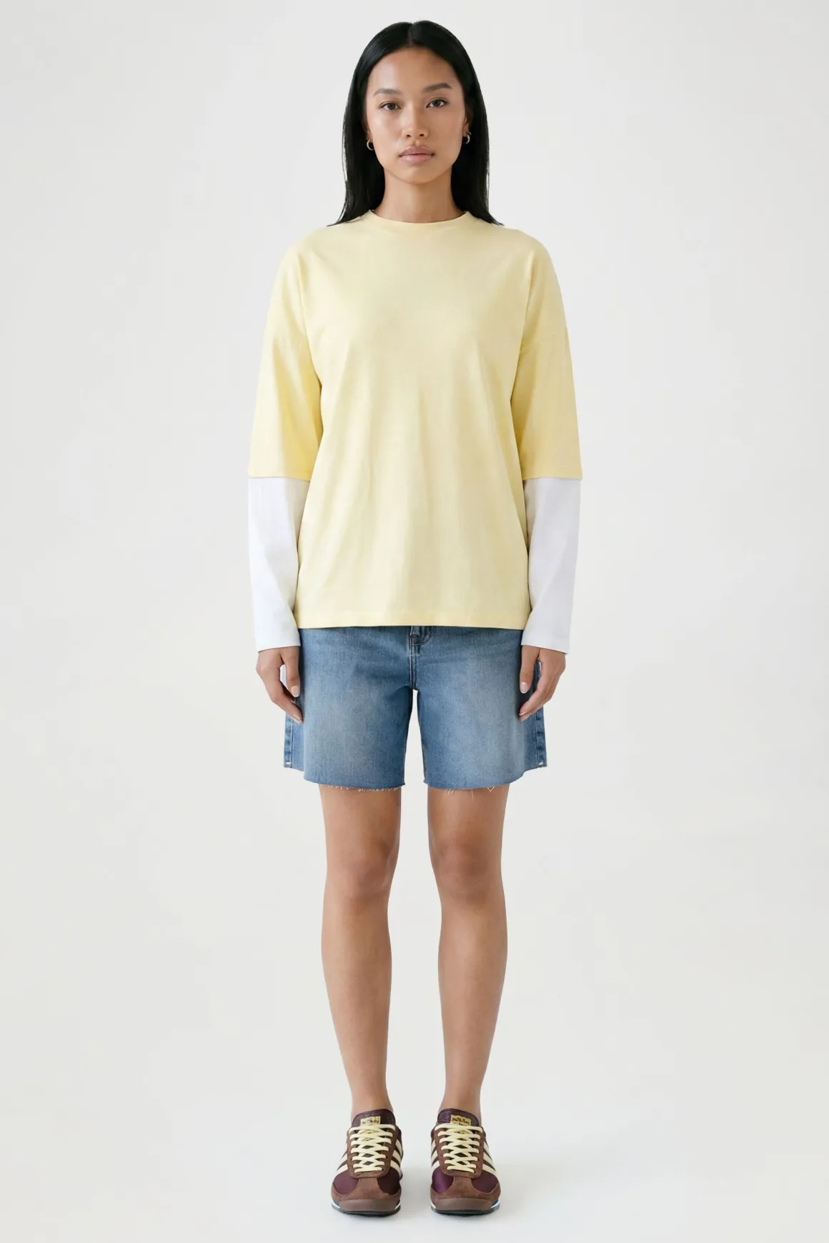 T-shirt Oversize Double Épaisseur À Manches Contrastées