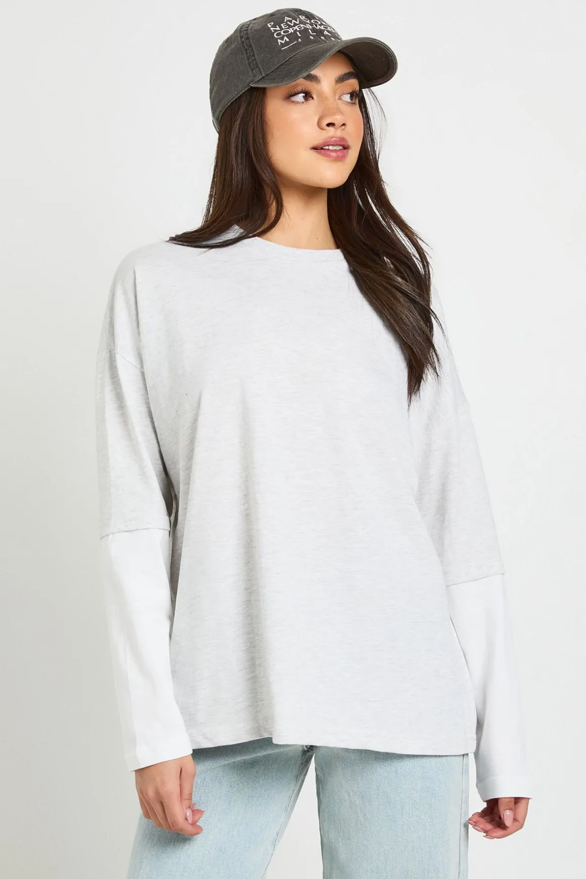 T-shirt Oversize À Double Épaisseur Avec Manches Contrastées