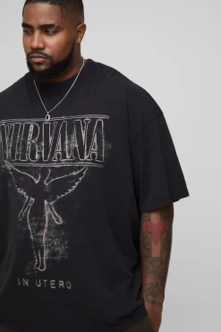 T-shirt Oversized Plus Licence Nirvana Imprimé Acid Wash