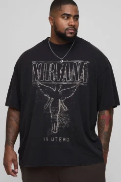 T-shirt Oversized Plus Licence Nirvana Imprimé Acid Wash