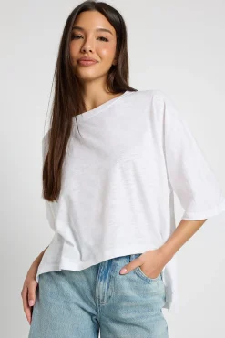 T-shirt Oversized Semi-transparent En Coton Slub À Ourlet Arrondi