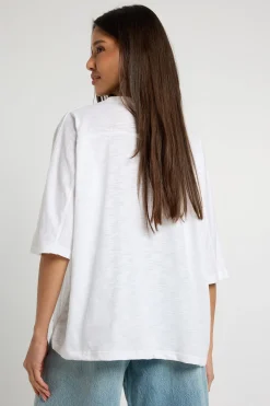 T-shirt Oversized Semi-transparent En Coton Slub À Ourlet Arrondi