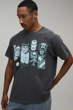boohooMAN T-shirt Oversize Effet Délavé Imprimé Avengers<Homme T-Shirts Impriméstendances|T-Shirts