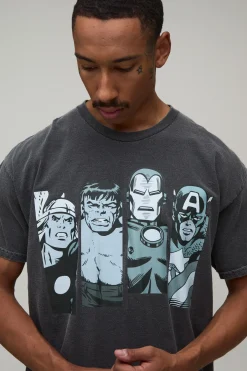 boohooMAN T-shirt Oversize Effet Délavé Imprimé Avengers<Homme T-Shirts Impriméstendances|T-Shirts