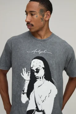 T-shirt Oversize Effet Délavé Imprimé Licence Aaliyah