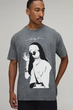T-shirt Oversize Effet Délavé Imprimé Licence Aaliyah
