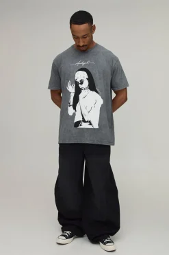 T-shirt Oversize Effet Délavé Imprimé Licence Aaliyah