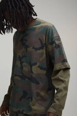 T-shirt Oversize Effet Superposition Camouflage