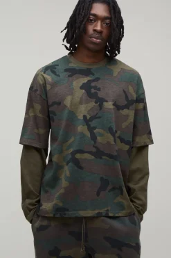 T-shirt Oversize Effet Superposition Camouflage