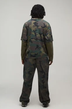 T-shirt Oversize Effet Superposition Camouflage