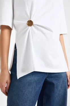 T-shirt oversize en coton avec détail de garniture dorée
