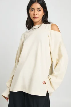 T-shirt Oversize En Coton Épais Avec Épaules Dénudées