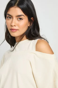 T-shirt Oversize En Coton Épais Avec Épaules Dénudées