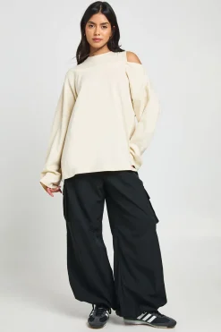 T-shirt Oversize En Coton Épais Avec Épaules Dénudées