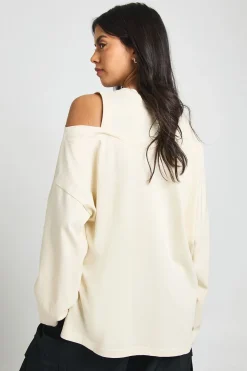 T-shirt Oversize En Coton Épais Avec Épaules Dénudées