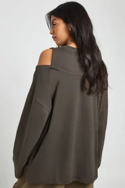 boohoo T-shirt Oversize En Coton Épais Avec Épaules Dénudées<Femme Tops