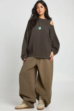 boohoo T-shirt Oversize En Coton Épais Avec Épaules Dénudées<Femme Tops