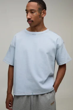 boohooMAN T-shirt Oversize En Denim Stretch À Coupe Carrée<Homme Denim|Denim