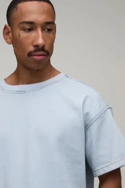 boohooMAN T-shirt Oversize En Denim Stretch À Coupe Carrée<Homme Denim|Denim