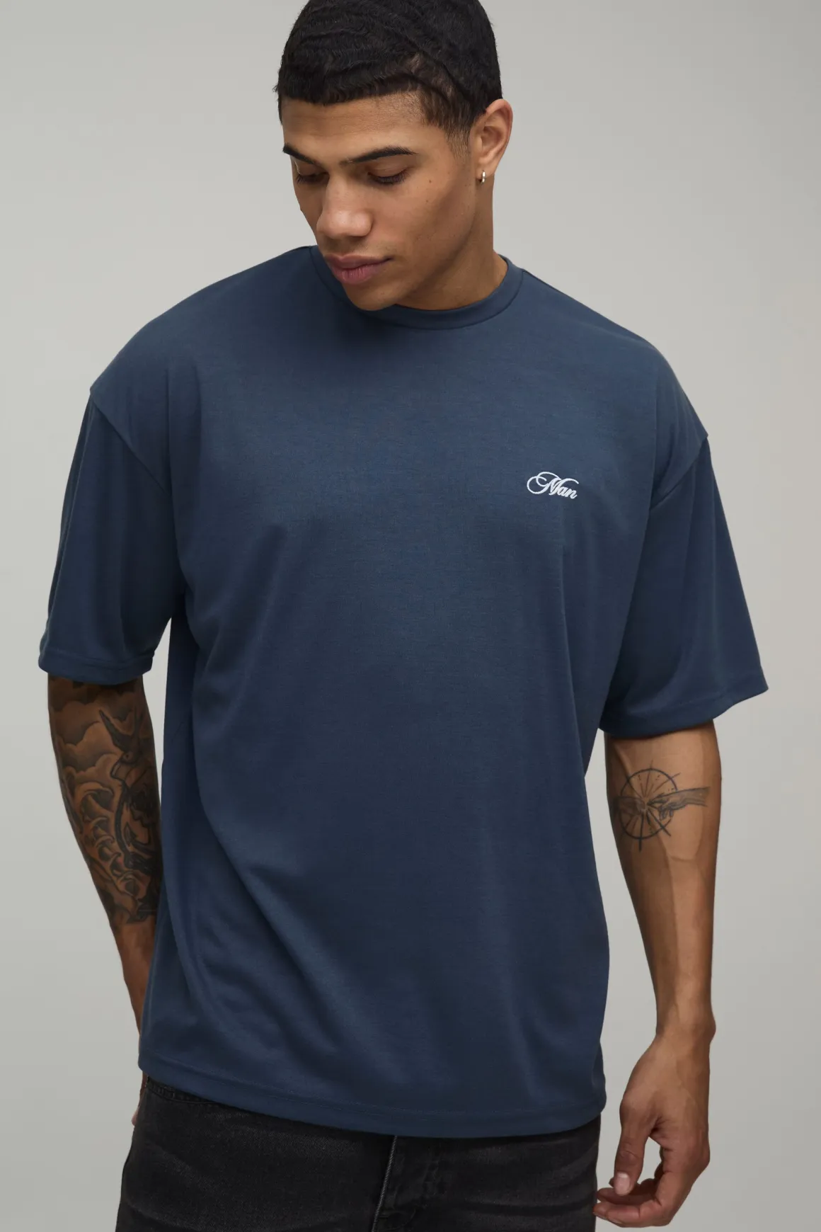 T-shirt Oversize En Interlock Lourd Floqué Motif Botanique