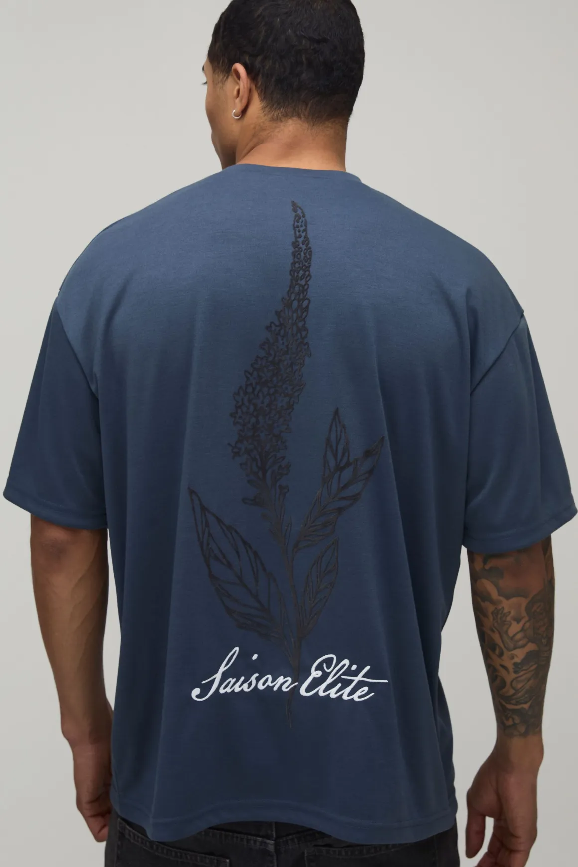 T-shirt Oversize En Interlock Lourd Floqué Motif Botanique