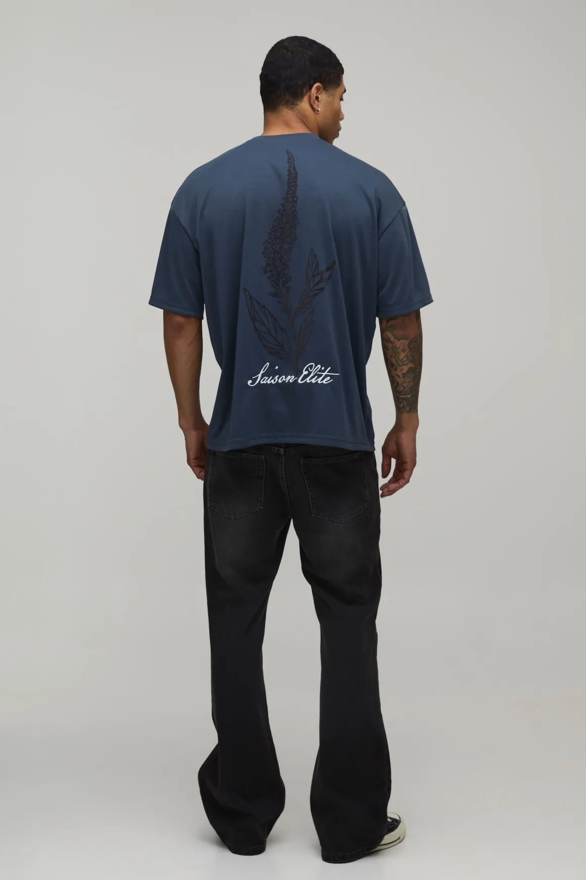 T-shirt Oversize En Interlock Lourd Floqué Motif Botanique