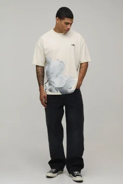 T-shirt Oversize En Interlock Épais À Imprimé Floral Asymétrique