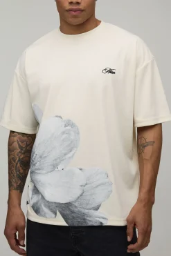 T-shirt Oversize En Interlock Épais À Imprimé Floral Asymétrique