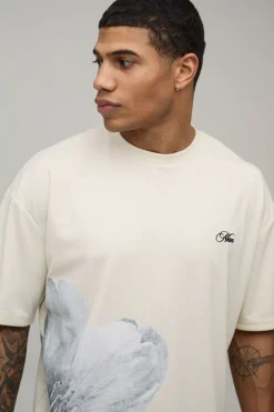 T-shirt Oversize En Interlock Épais À Imprimé Floral Asymétrique