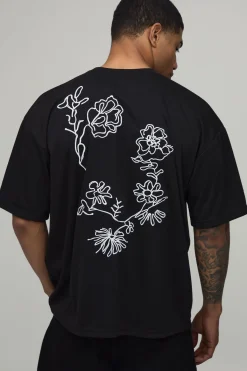 boohooMAN T-shirt Oversize En Interlock Épais Brodé De Motifs Floraux<Homme T-Shirts Impriméstendances|T-Shirts
