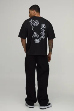 boohooMAN T-shirt Oversize En Interlock Épais Brodé De Motifs Floraux<Homme T-Shirts Impriméstendances|T-Shirts
