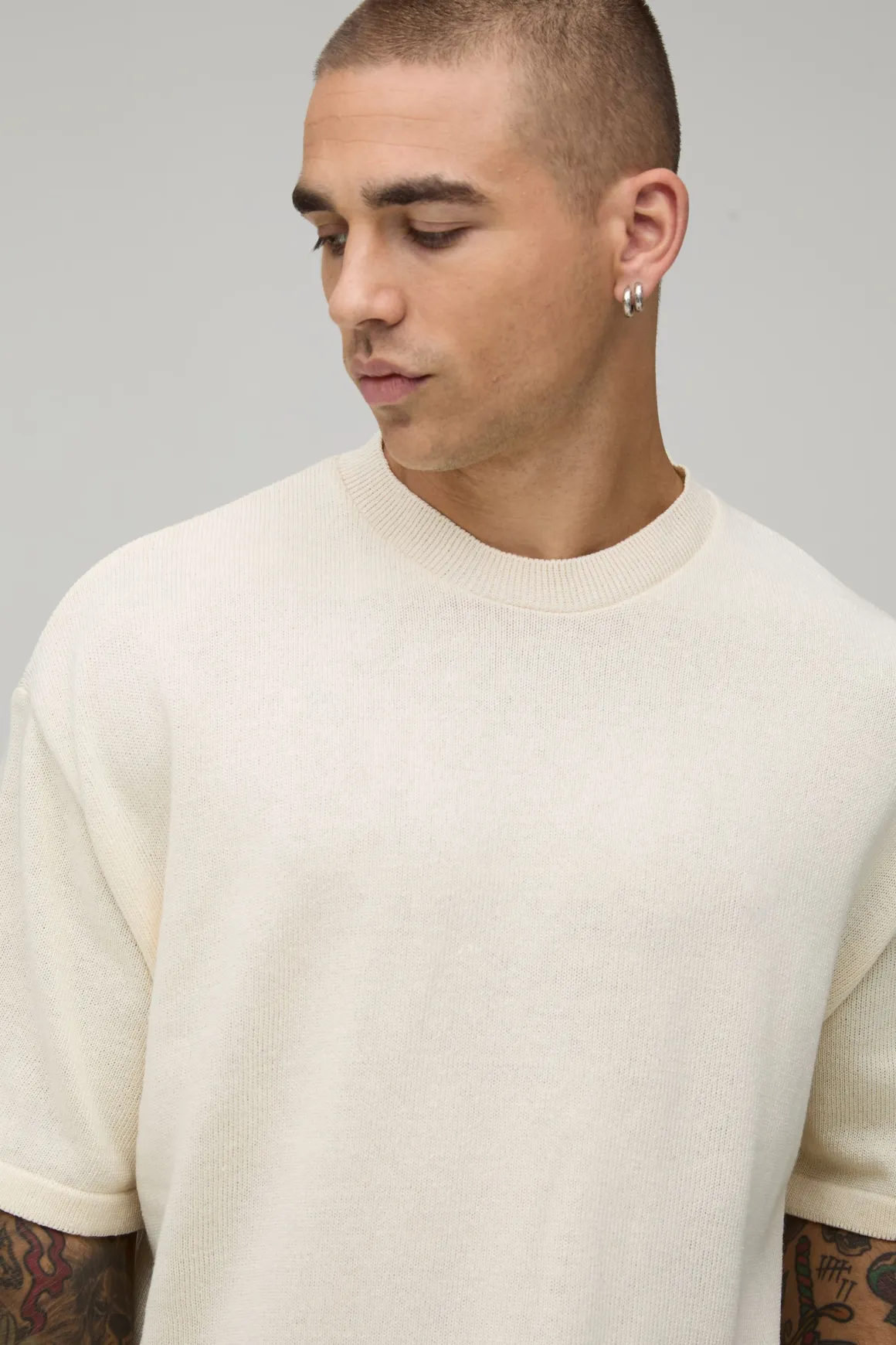 T-shirt Oversize En Maille Mélangée Coton
