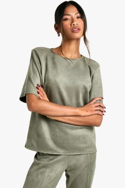 T-shirt oversize en suède à épaulettes