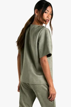 T-shirt oversize en suède à épaulettes