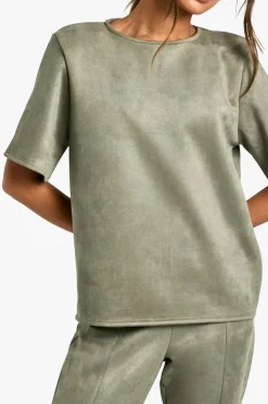 T-shirt oversize en suède à épaulettes