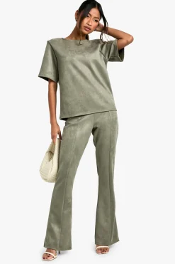 T-shirt oversize en suède à épaulettes
