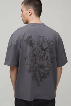 boohooMAN T-shirt Oversize À Floquage Floral<Homme T-Shirts Impriméstendances|T-Shirts